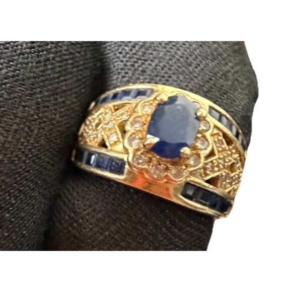 14K/18K Solid Gold Oval Thai Blue Sapphire Band Ring  14k Yellow Gold Blue Oval Sapphire Ring Size 6 11mm Band Fine Jewelry (Thailand)